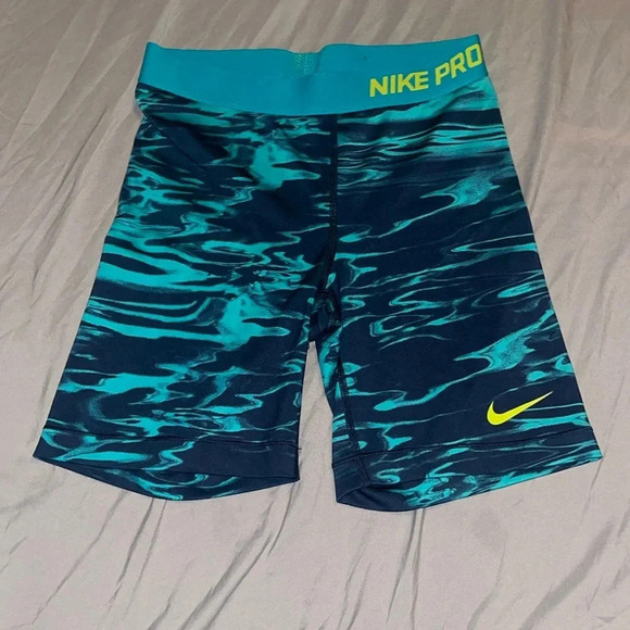 Nike Pants - Nike pro biker shorts blue green print size small